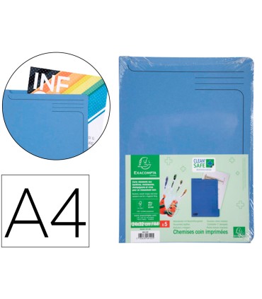 Carpeta dossier unero exacompta clean safe cartulina 400 gr din a4 azul paquete de 5 unidades