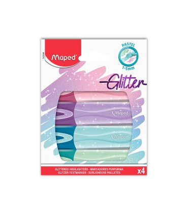 Rotulador maped fluorescente peps pastel con glitter estuche de 4 unidades colores surtidos