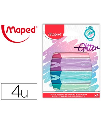 Rotulador maped fluorescente peps pastel con glitter estuche de 4 unidades colores surtidos