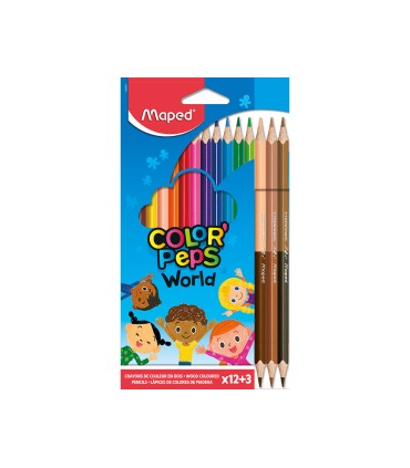 Lapices de colores maped color peps world caja de 12 colores surtidos 3 duo tonos de piel