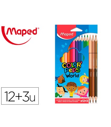 Lapices de colores maped color peps world caja de 12 colores surtidos 3 duo tonos de piel