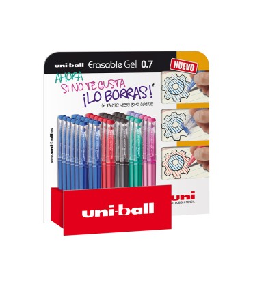 Rotulador uni ball roller uf 222 tinta gel borrable 07 mm expositor de 36 unidades colores surtidos