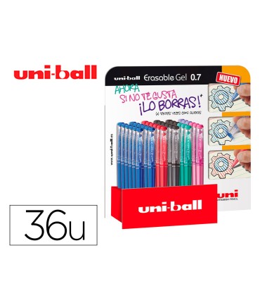 Rotulador uni ball roller uf 222 tinta gel borrable 07 mm expositor de 36 unidades colores surtidos