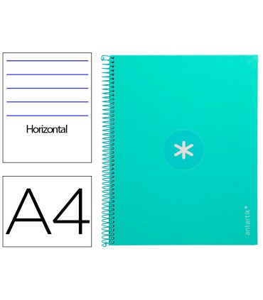 Cuaderno espiral liderpapel a4 micro antartik tapa forrada80h 90 gr horizontal 1 banda 4 taladros color menta