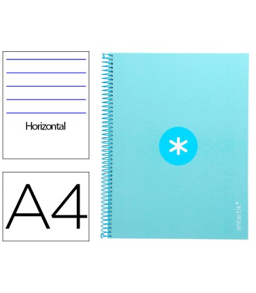 Cuaderno espiral liderpapel a4 micro antartik tapa forrada80h 90 gr horizontal 1 banda 4 taladros color celeste