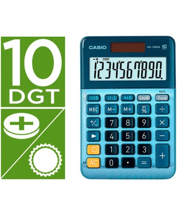 Calculadora casio ms 100em sobremesa 10 digitos tx tecla color azul