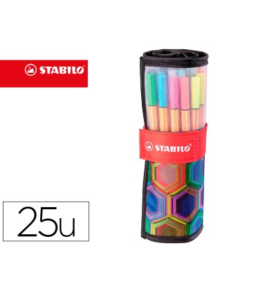 Rotulador stabilo punta de fibra point 88 art estuche rollerset de 25 unidades colores surtidos