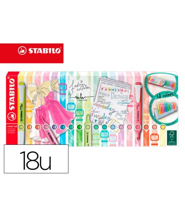 Rotulador stabilo fluorescente swing cool pastel deskset estuche de 18 unidades colores surtidos