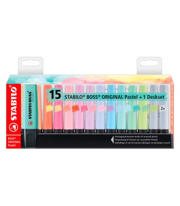 Rotulador stabilo boss fluorescente 70 pastel deskset estuche de 15 unidades colores surtidos