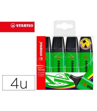 Rotulador stabilo boss fluorescente 70 verde estuche de 4 unidades