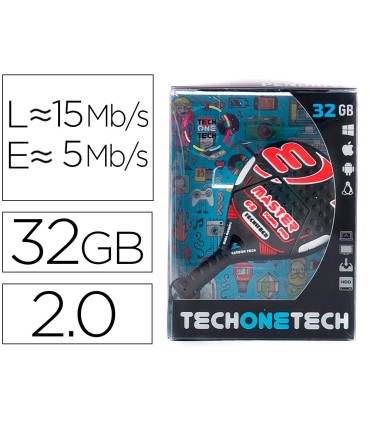 Memoria usb tech on tech raqueta padel roja 32 gb