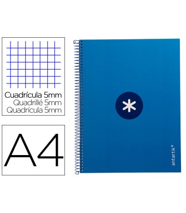 Cuaderno espiral liderpapel a4 micro antartik tapa forrada 80h 90 gr cuadro 5mm 1 banda 4 taladros azul oscuro