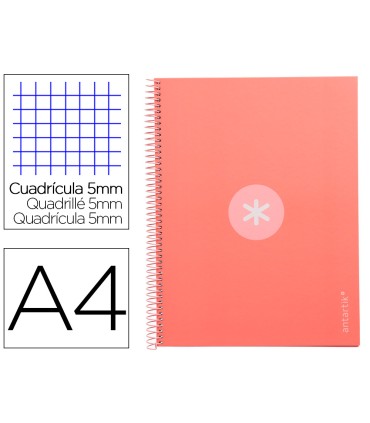 Cuaderno espiral liderpapel a4 micro antartik tapa forrada 80h 90 gr cuadro 5mm 1 banda 4 taladros rosa claro