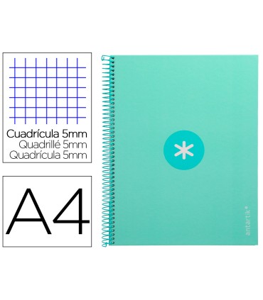 Cuaderno espiral liderpapel a4 micro antartik tapa forrada 80h 90 gr cuadro 5mm 1 banda 4 taladros menta