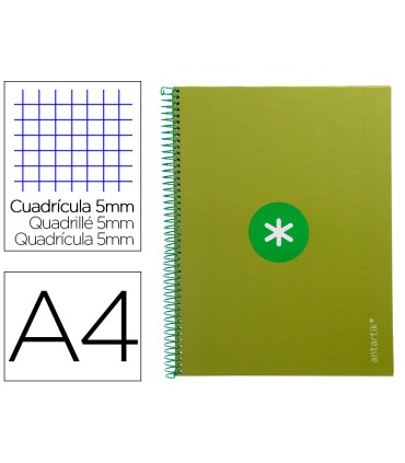 Cuaderno espiral liderpapel a4 micro antartik tapa forrada 80h 90 gr cuadro 5mm 1 banda 4 taladros verde