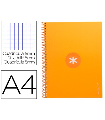 Cuaderno espiral liderpapel a4 micro antartik tapa forrada 80h 90 gr cuadro 5mm 1 banda 4 taladros mostaza