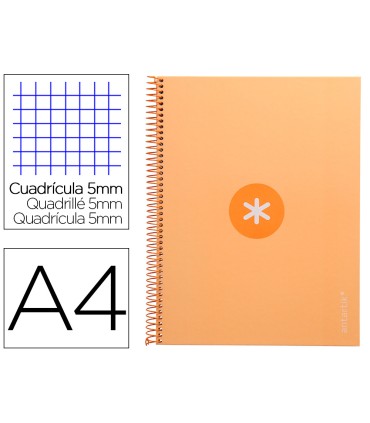 Cuaderno espiral liderpapel a4 micro antartik tapa forrada 80h 90 gr cuadro 5mm 1 banda 4 taladros color peach