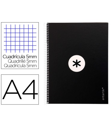 Cuaderno espiral liderpapel a4 micro antartik tapa forrada 80h 90 gr cuadro 5mm 1 banda 4 taladros negro