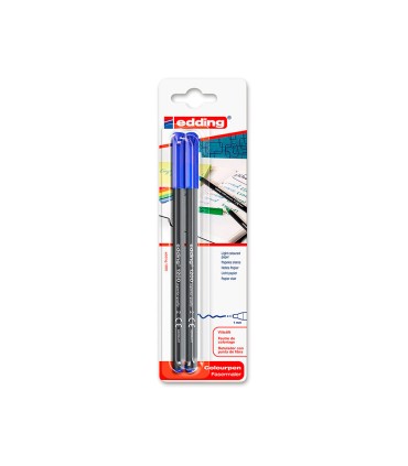 Rotulador edding punta fibra 1200 azul n3 punta redonda 05 mm blister de 2 unidades