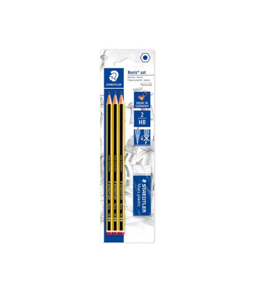 Lapices de grafito staedtler noris n2 hb blister de 3 unidades 1 goma de borrar mars plastic