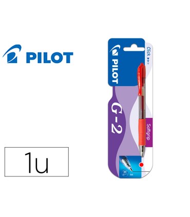 Boligrafo pilot g 2 rojo tinta gel retractil sujecion de caucho en blister