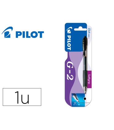 Boligrafo pilot g 2 negro tinta gel retractil sujecion de caucho en blister