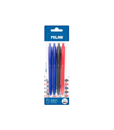 Boligrafo milan p1 retractil 1 mm touch blister de 4 unidades colores surtidos