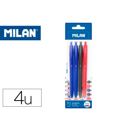 Boligrafo milan p1 retractil 1 mm touch blister de 4 unidades colores surtidos