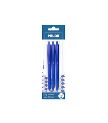 Boligrafo milan p1 retractil 1 mm touch azul blister de 3 unidades