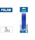 Boligrafo milan p1 retractil 1 mm touch azul blister de 3 unidades