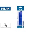 Boligrafo milan p1 retractil 1 mm touch azul blister de 3 unidades