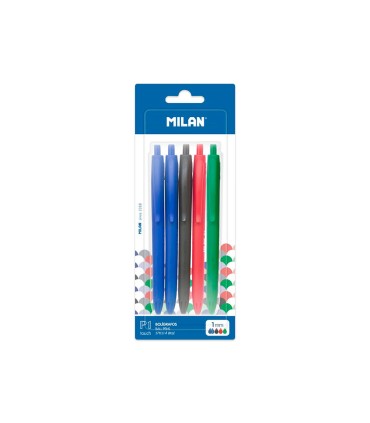 Boligrafo milan p1 retractil 1 mm touch blister de 5 unidades colores surtidos