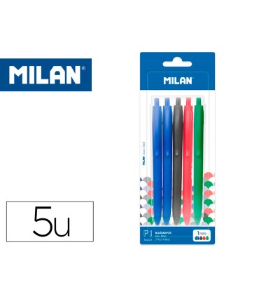 Boligrafo milan p1 retractil 1 mm touch blister de 5 unidades colores surtidos