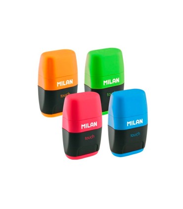 Sacapuntas milan compact touch duo plastico 2 usos con goma 2 recambios de goma en blister