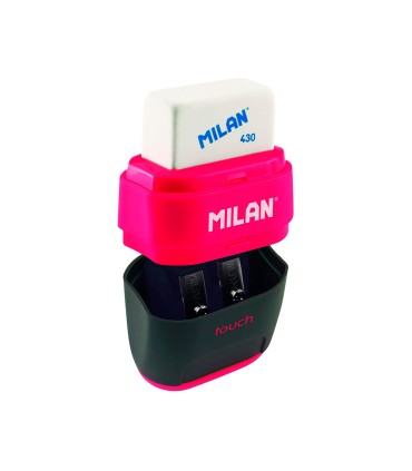 Sacapuntas milan compact touch duo plastico 2 usos con goma 2 recambios de goma en blister