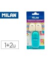 Sacapuntas milan capsule plastico 1 uso con goma + 2 recambios de goma en blister