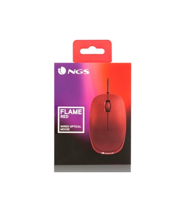 Raton ngs wired flame optico con cable 1000 dpi ambidiestros usb color rojo