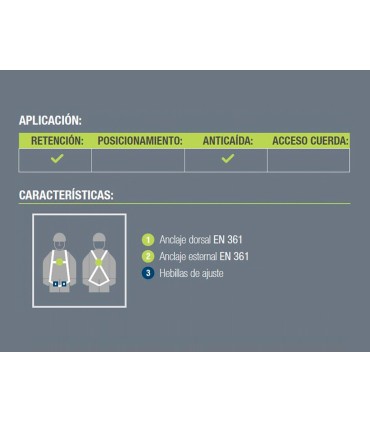 Arnes anticaidas faru dorsal y esternal basico con enganche cincha 45 mm