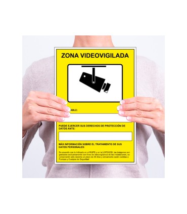 Pictograma archivo 2000 camaras de vigilancia en grabacion las 24 horas pvc amarillo luminiscente 210x297