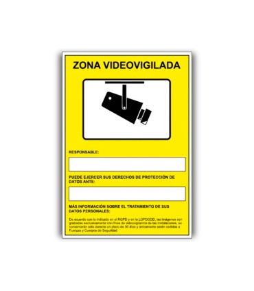 Pictograma archivo 2000 camaras de vigilancia en grabacion las 24 horas pvc amarillo luminiscente 210x297