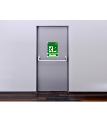 Pictograma archivo 2000 salida emergencia escalera sube derecha pvc verde luminiscente 224x300 mm