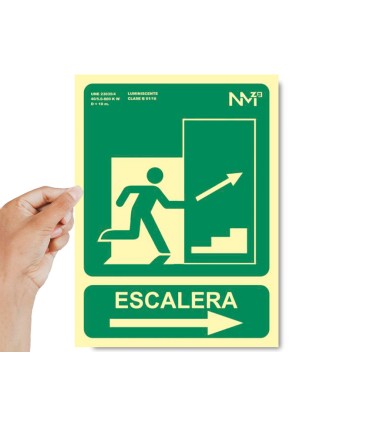 Pictograma archivo 2000 salida emergencia escalera sube derecha pvc verde luminiscente 224x300 mm