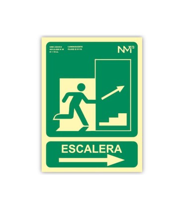 Pictograma archivo 2000 salida emergencia escalera sube derecha pvc verde luminiscente 224x300 mm