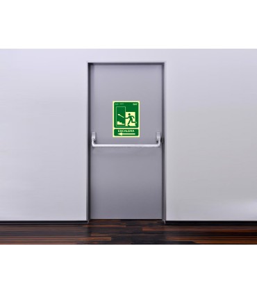 Pictograma archivo 2000 salida emergencia escalera sube izquierda pvc verde luminiscente 224x300 mm