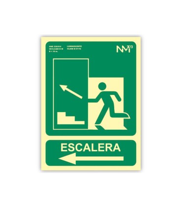 Pictograma archivo 2000 salida emergencia escalera sube izquierda pvc verde luminiscente 224x300 mm