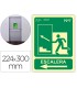 Pictograma archivo 2000 salida emergencia escalera sube izquierda pvc verde luminiscente 224x300 mm