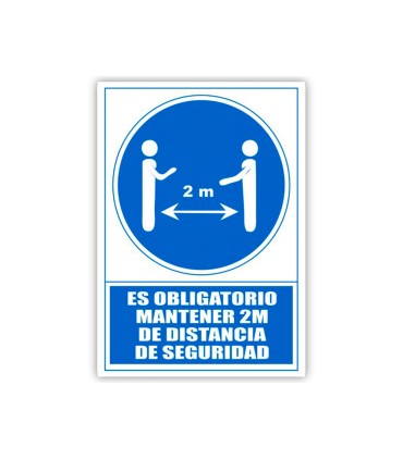 Pictograma archivo 2000 obligatorio mantener 2 m de distancia de seguridad pvc color azul 210x297 mm