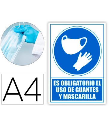 Pictograma archivo 2000 obligatorio el uso de guantes y mascarilla pvc color azul 210x297 mm