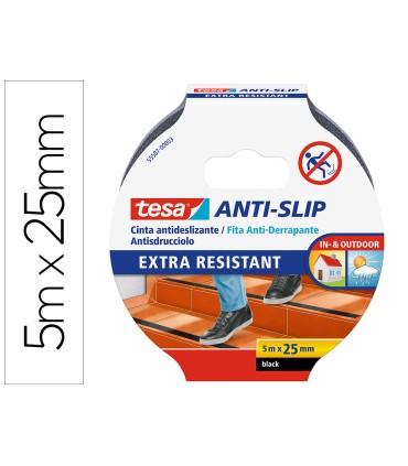 Cinta antideslizante adhesiva tesa uso interior exterior color negro 5 mt x 25 mm