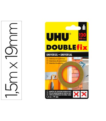 Cinta adhesiva uhu doublefix marron doble cara extra fuerte 15 mt x 19 mm